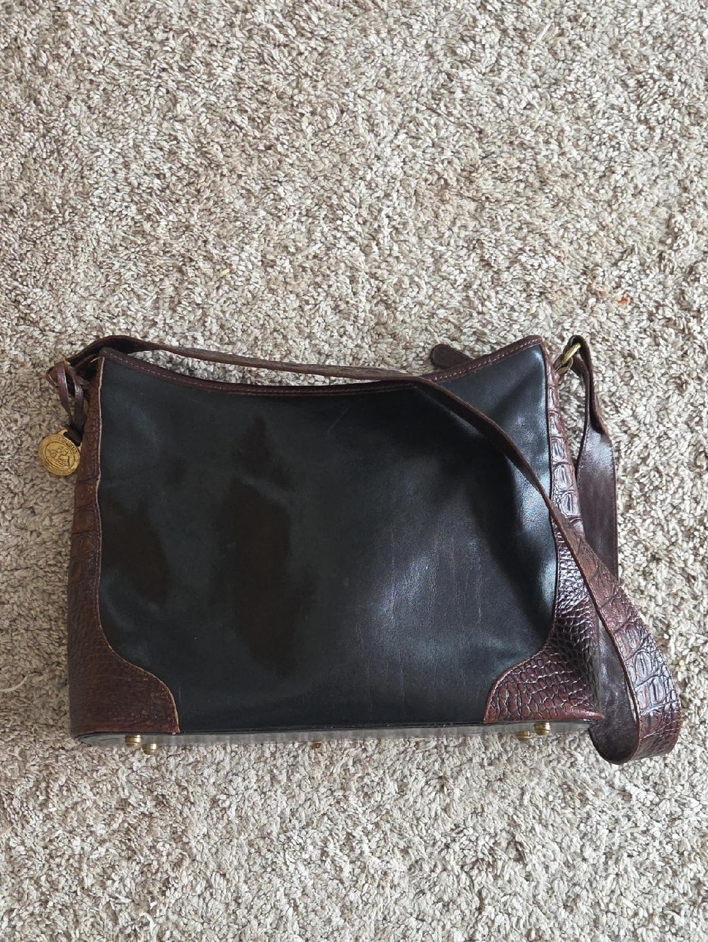 Brahmin Vintage Black Croc Embossed Shoulder Bag